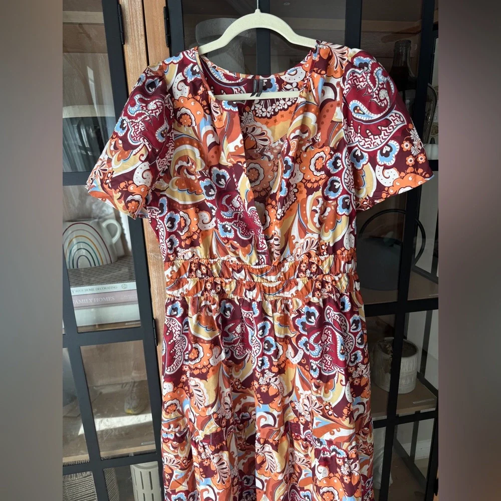 Anthropologie Somerset Tiered Maxi Dress Bronze Paisley print poplin pockets - Picture 8 of 11